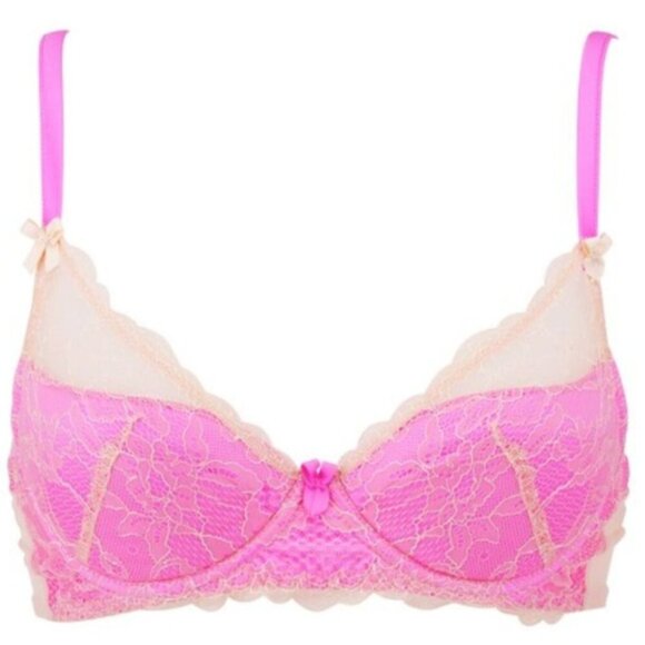 Mimi Holliday Other - MIMI HOLLIDAY Tease Me Lace Plunge Bra Pink Cream Silk Feminine - Size 34C